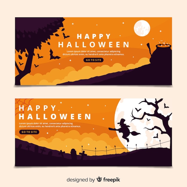 Gratis vector platte ontwerp halloween banners sjabloon