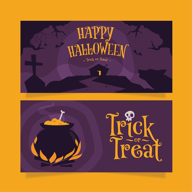 Gratis vector platte ontwerp halloween banners sjabloon