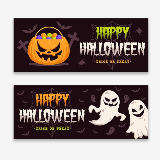 Platte ontwerp halloween banners sjabloon