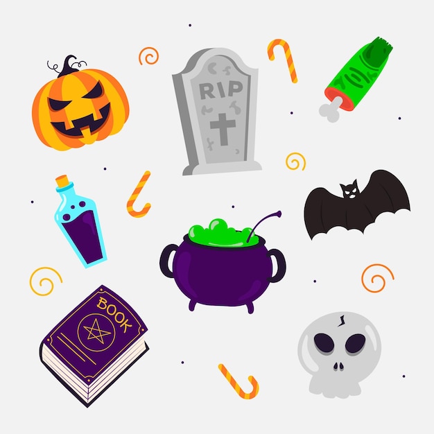 Gratis vector platte ontwerp halloween element collectie