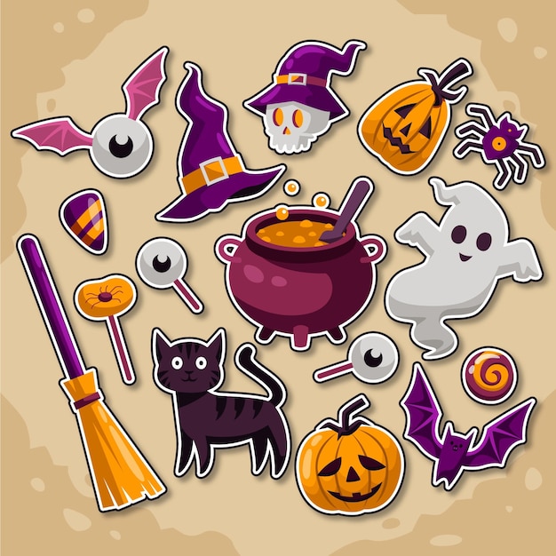 Platte ontwerp halloween element collectie