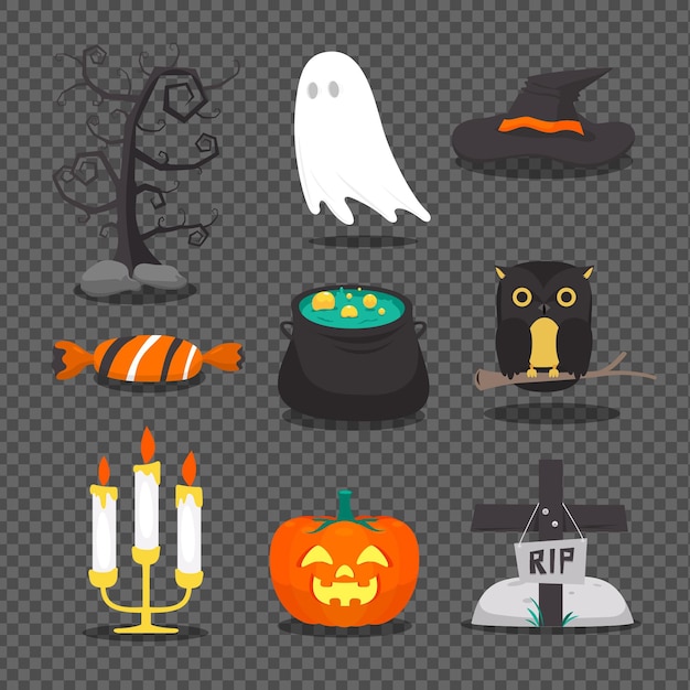 Gratis vector platte ontwerp halloween element collectie