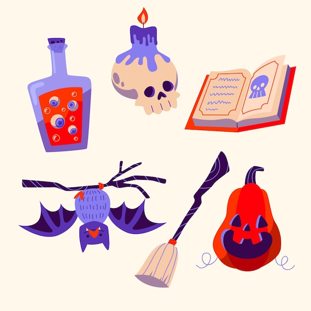 Platte ontwerp halloween element pack