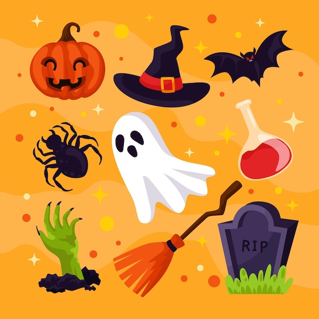 Platte ontwerp halloween element set