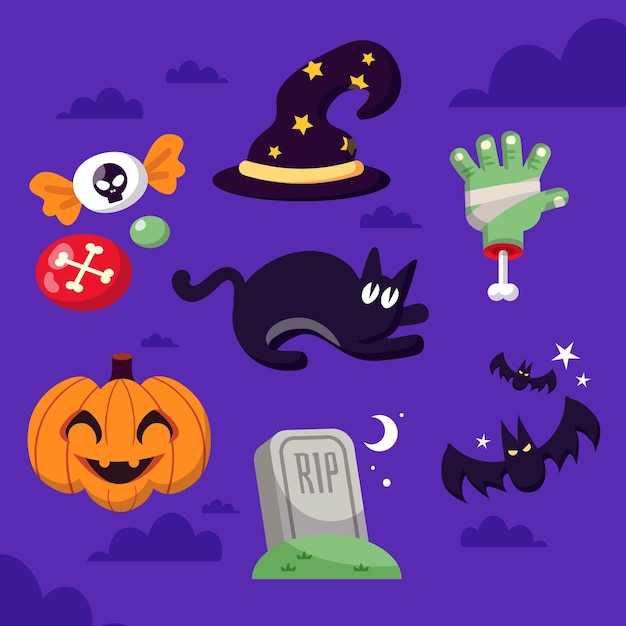 Platte ontwerp halloween element set