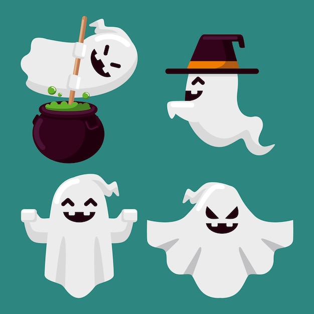 Platte ontwerp halloween geest set