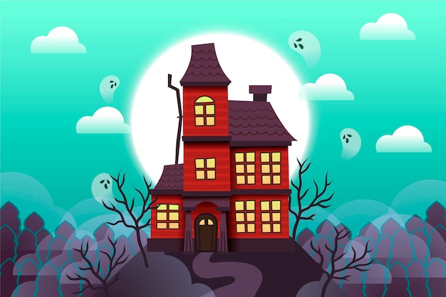 Gratis vector platte ontwerp halloween huis illustratie