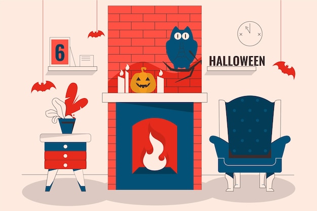 Gratis vector platte ontwerp halloween ingerichte kamer