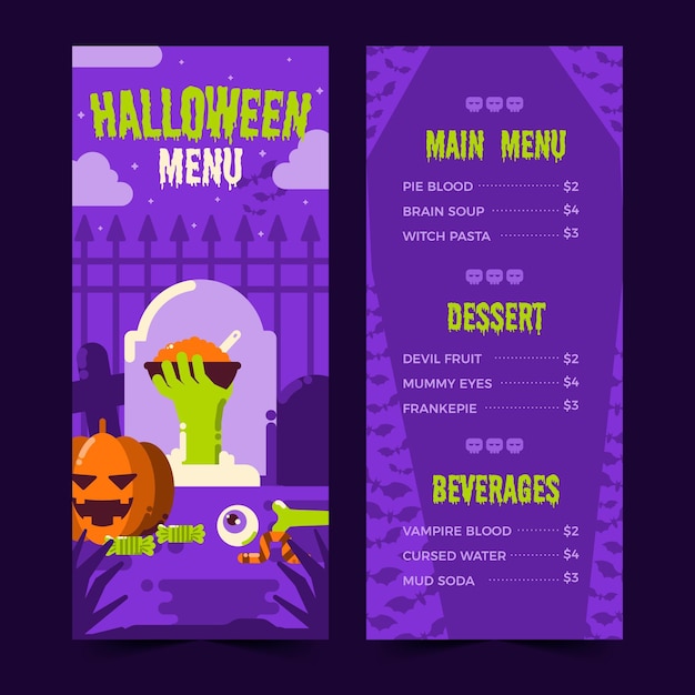 Platte ontwerp halloween menusjabloon