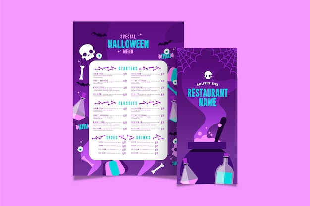 Gratis vector platte ontwerp halloween menusjabloon