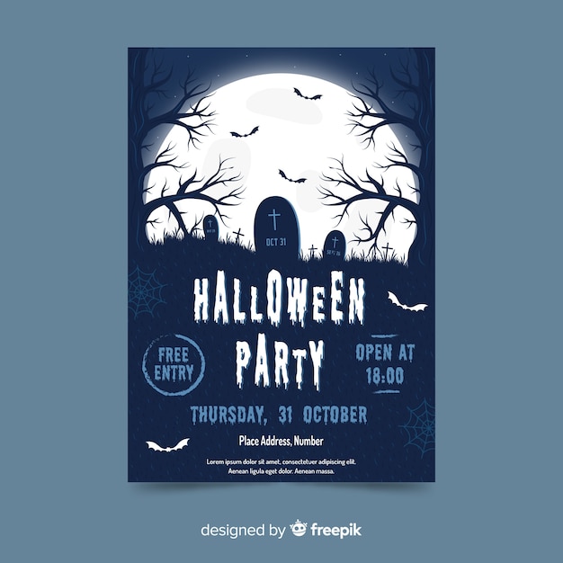 Platte ontwerp halloween partij poster sjabloon