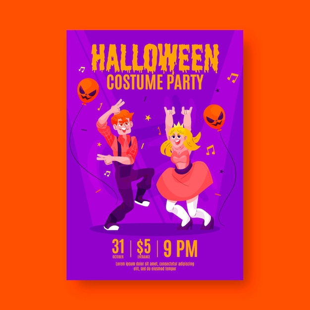 Gratis vector platte ontwerp halloween partij poster sjabloon