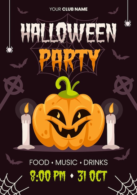 Platte ontwerp halloween partij poster sjabloon