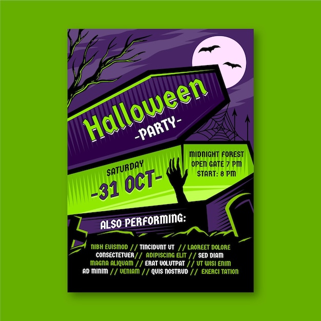 Platte ontwerp halloween partij poster sjabloon