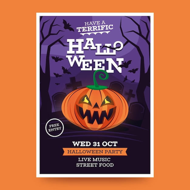 Platte ontwerp halloween party poster sjabloon