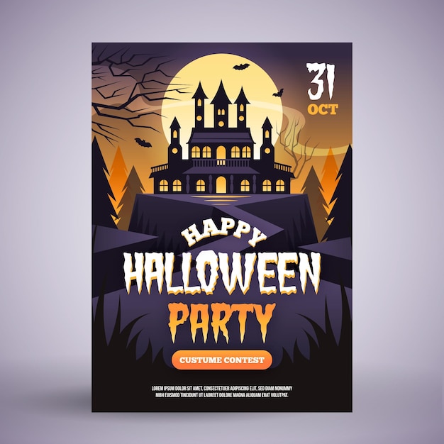 Gratis vector platte ontwerp halloween party poster sjabloon