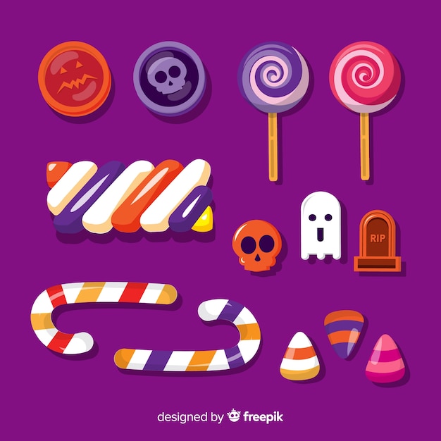 Gratis vector platte ontwerp halloween snoep collectie