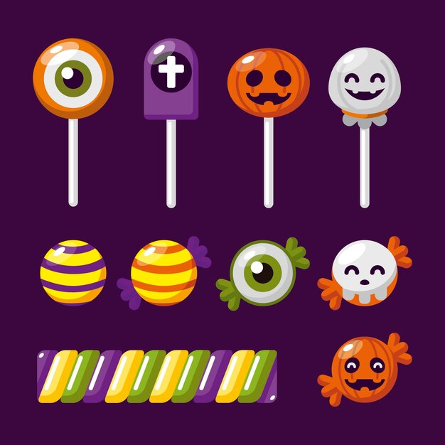 Platte ontwerp halloween snoep set