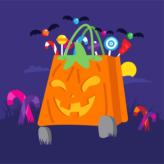 Gratis vector platte ontwerp halloween snoepzak