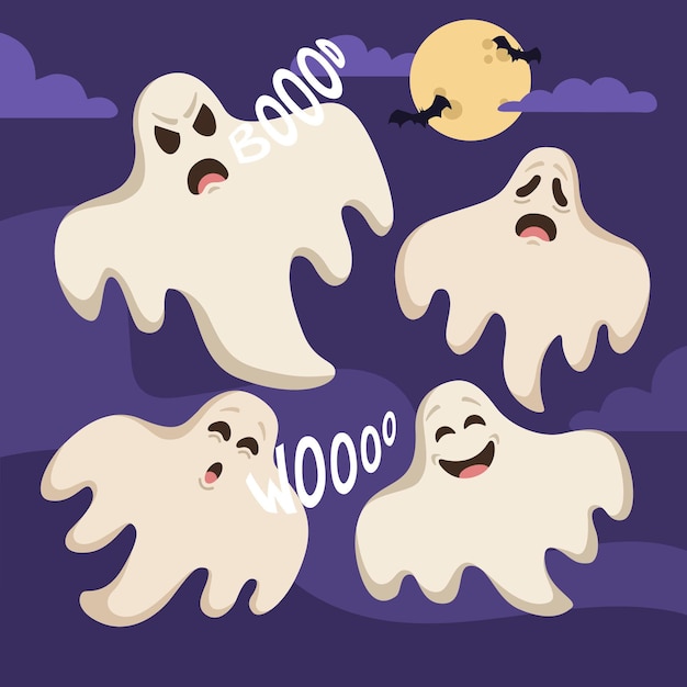 Gratis vector platte ontwerp halloween spookcollectie