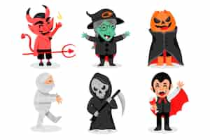 Gratis vector platte ontwerp halloween tekenverzameling