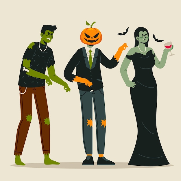 Gratis vector platte ontwerp halloween tekenverzameling