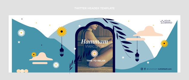 Platte ontwerp hamam twitter header-sjabloon