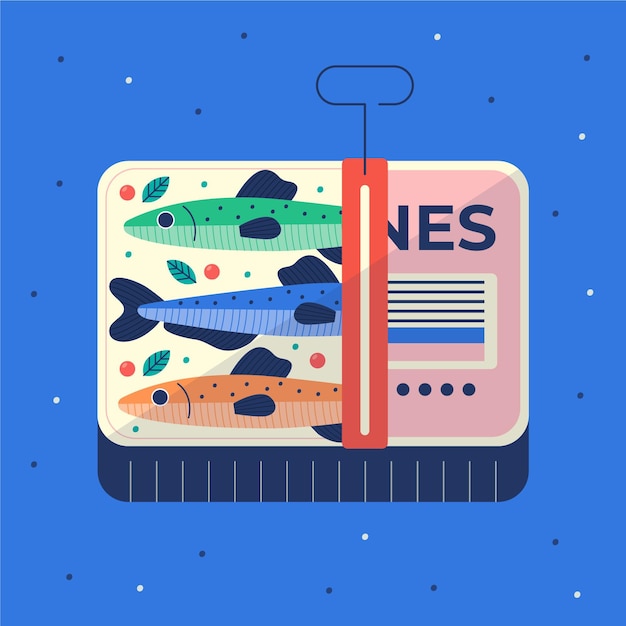 Platte ontwerp heerlijke ingeblikte sardine illustratie