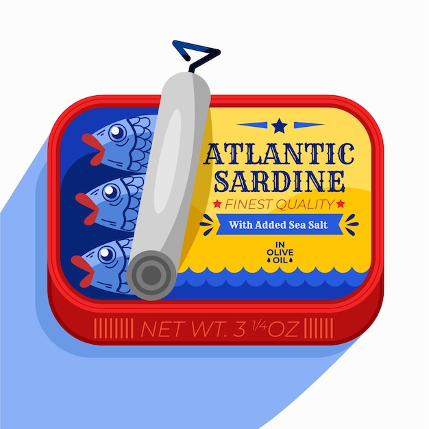 Platte ontwerp heerlijke ingeblikte sardine illustratie