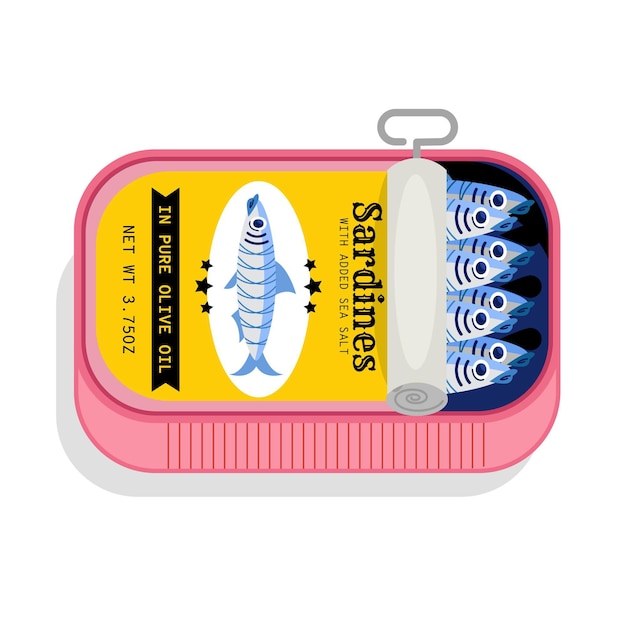 Platte ontwerp heerlijke ingeblikte sardine illustratie