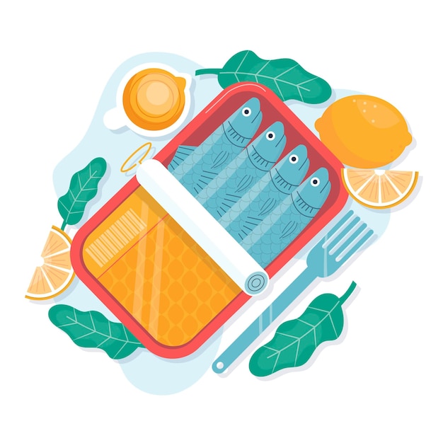 Platte ontwerp heerlijke sardine illustratie