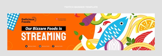 Gratis vector platte ontwerp heerlijke vis twitch banner