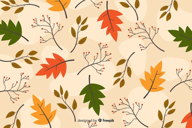 Platte ontwerp herfst achtergrond met bladeren