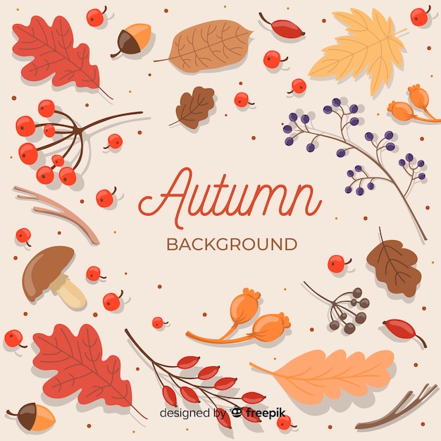 Platte ontwerp herfst achtergrond met bladeren