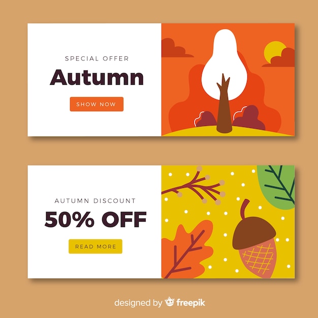 Gratis vector platte ontwerp herfst verkoop banners collectie