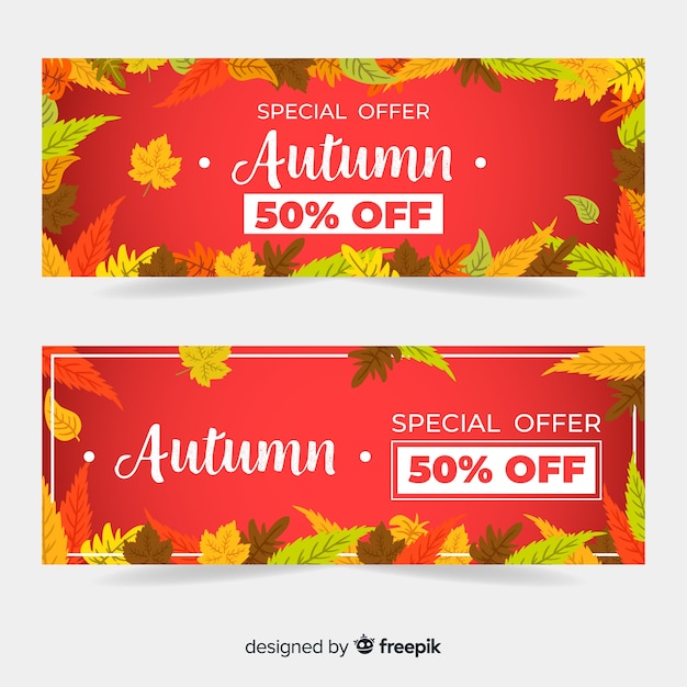 Platte ontwerp herfst verkoop banners