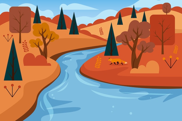 Gratis vector platte ontwerp herfstlandschap