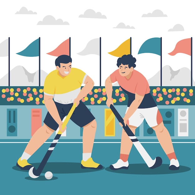 Platte ontwerp hockey illustratie