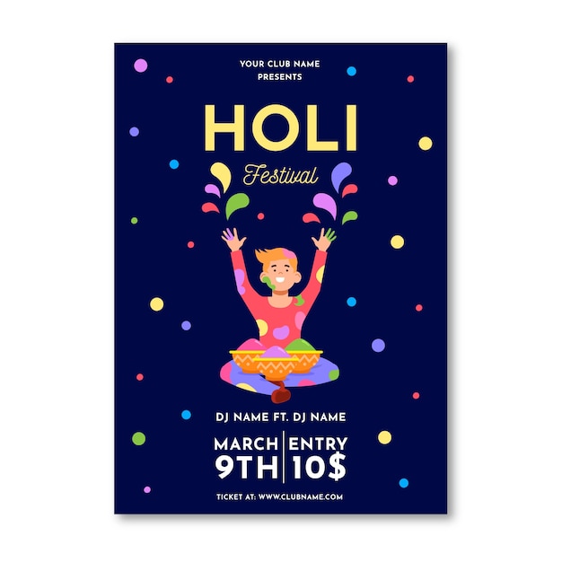 Platte ontwerp holi festival flyer