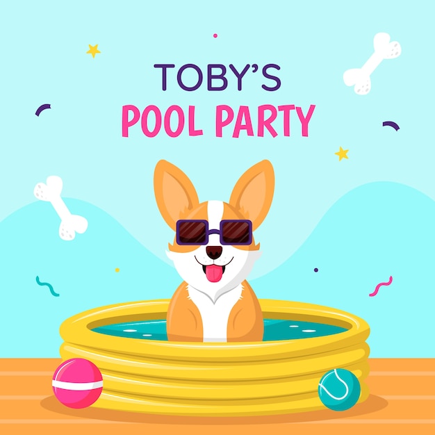 Gratis vector platte ontwerp hond poolfeest illustratie