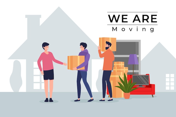 Gratis Vector platte ontwerp huis bewegend concept met karakters