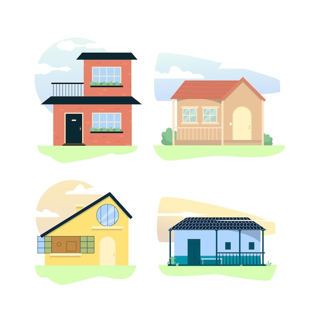 Platte ontwerp huis illustraties pack