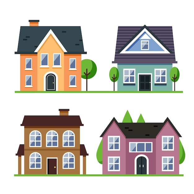 Gratis vector platte ontwerp huis set