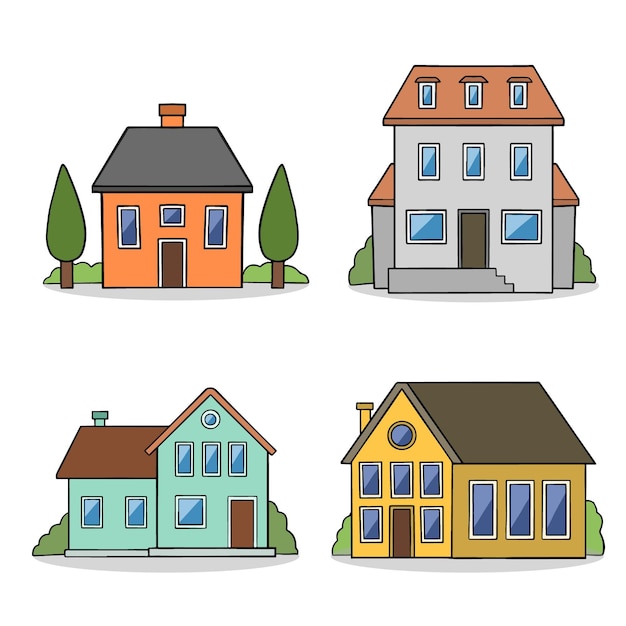 Gratis vector platte ontwerp huis set