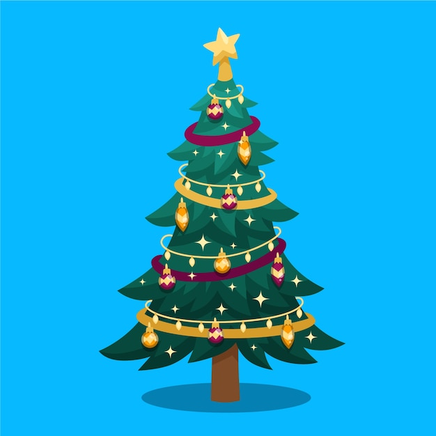 Gratis vector platte ontwerp illustratie kerstboom