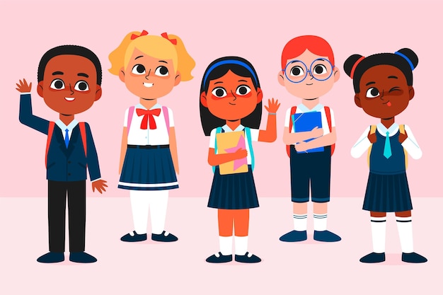 Gratis vector platte ontwerp illustratie kinderen terug naar school