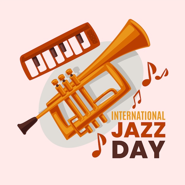 Platte ontwerp illustratie van internationale jazzdag met instrumenten
