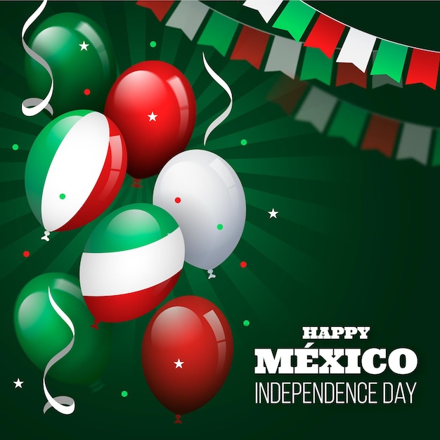 Gratis vector platte ontwerp independencia de méxico ballon achtergrond