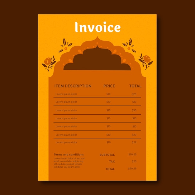 Gratis vector platte ontwerp indiase restaurant factuur