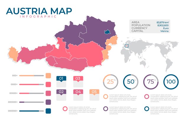 Platte ontwerp infographic kaart van Oostenrijk